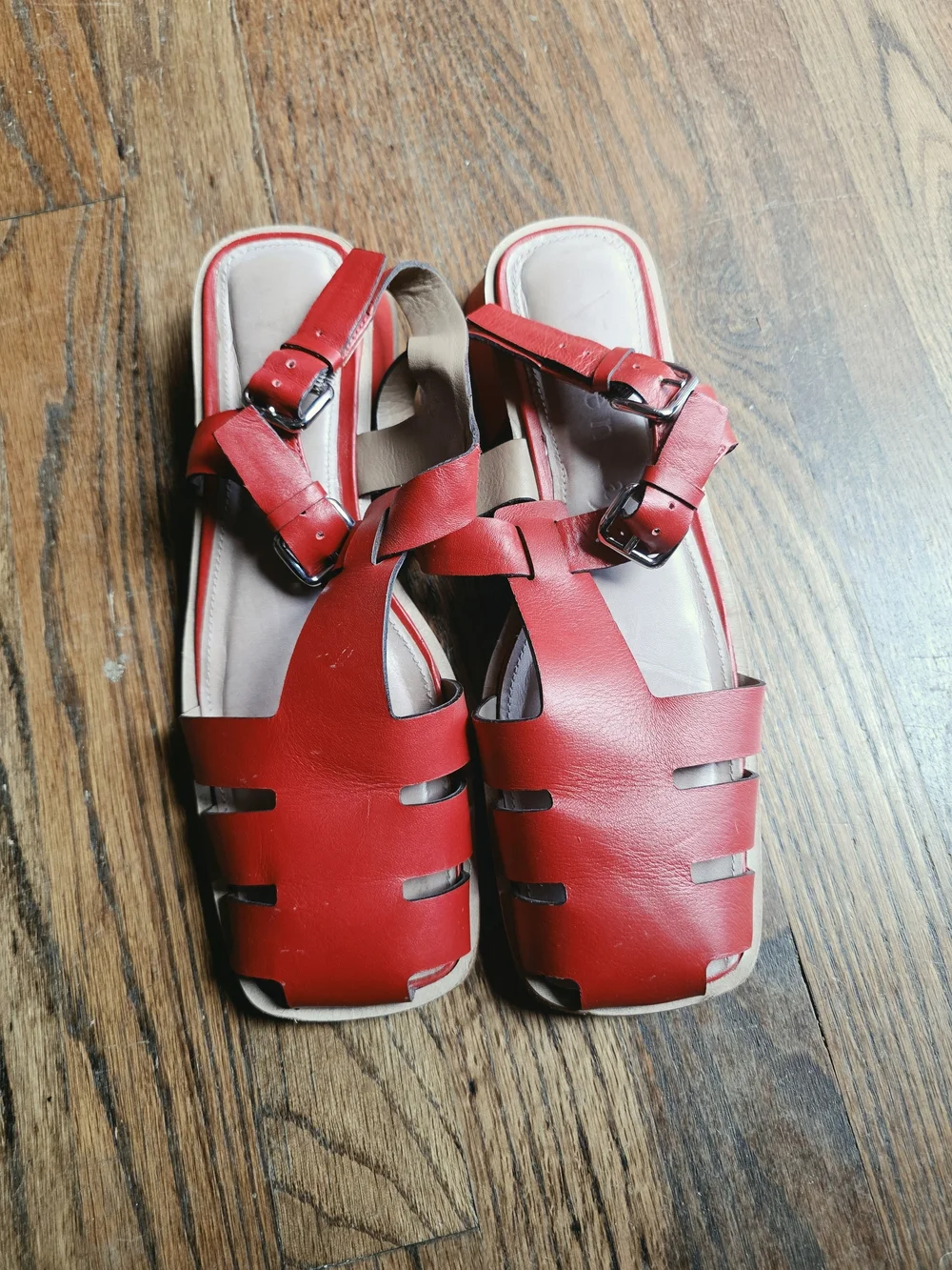 Red Women’s Fisherman Leather Sandals - Comfortable Summer Buckle Sandals